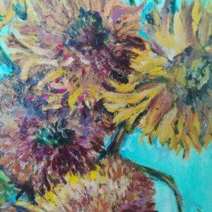 peinture à l'huile intitulée "Les tournesols d'après Vincent Van Gogh"