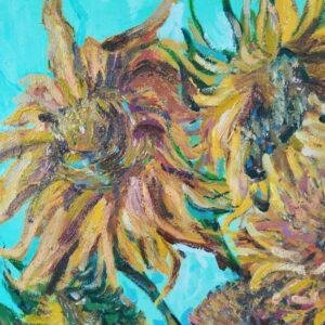 peinture à l'huile intitulée "Les tournesols d'après Vincent Van Gogh"
