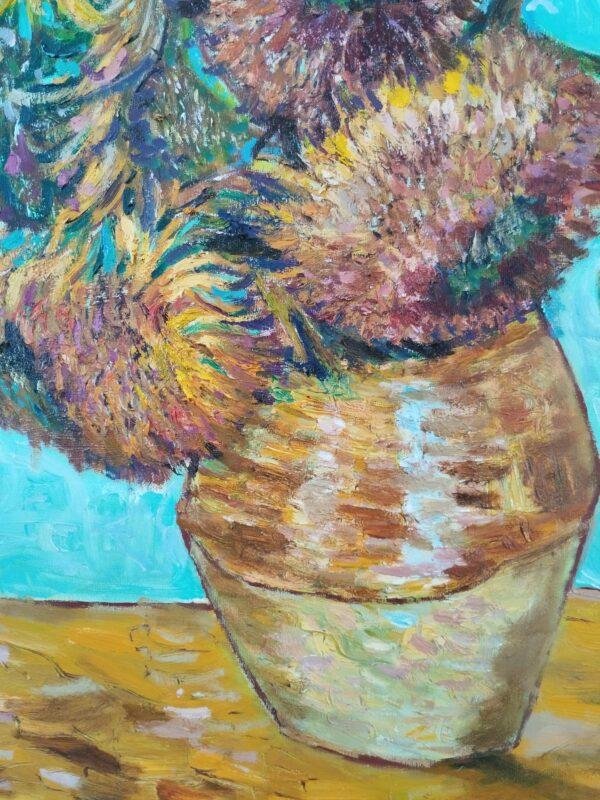 peinture à l'huile intitulée "Les tournesols d'après Vincent Van Gogh"
