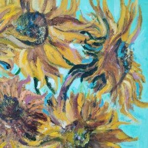peinture à l'huile intitulée "Les tournesols d'après Vincent Van Gogh"