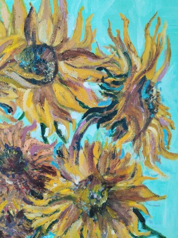 peinture à l'huile intitulée "Les tournesols d'après Vincent Van Gogh"
