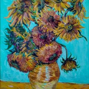 peinture à l'huile intitulée "Les tournesols d'après Vincent Van Gogh"