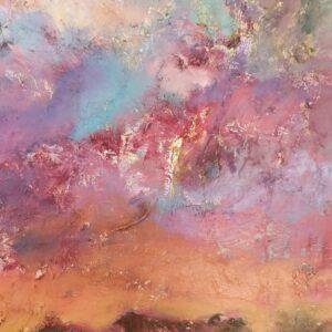 Cette œuvre d'Iryna Malynovska capture la magie et la splendeur d'un crépuscule écarlate, où le ciel se transforme en un kaléidoscope de couleurs se reflétant sur une étendue d'eau calme.