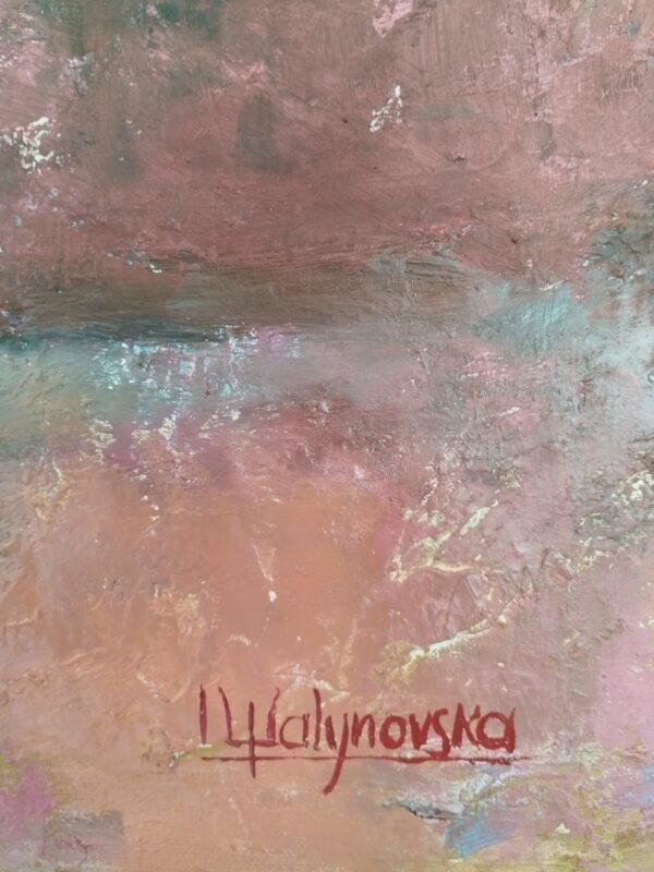 Cette œuvre d'Iryna Malynovska capture la magie et la splendeur d'un crépuscule écarlate, où le ciel se transforme en un kaléidoscope de couleurs se reflétant sur une étendue d'eau calme.