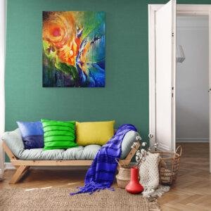 Toile Gardiennes dans salon mur vert