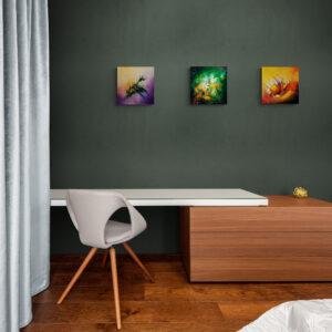 ensemble-tableaux-greenslleves-anfang-neugier sur -mur-gris