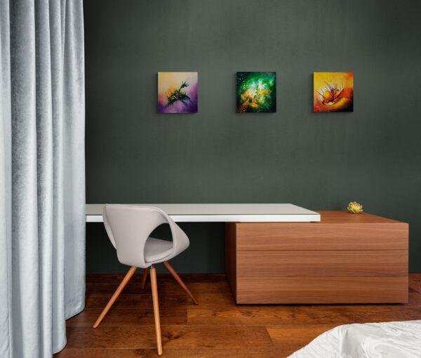 ensemble-tableaux-greenslleves-anfang-neugier sur -mur-gris