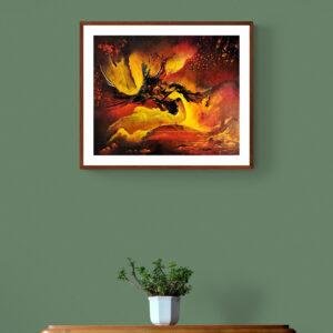 Toile INCANDESCENCE sur mur bleu