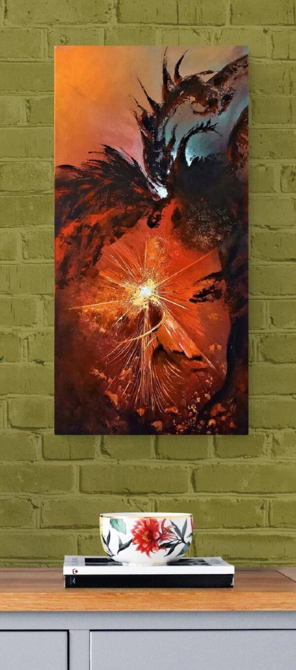 toile-METAMORPHOSE-sur-mur-vert